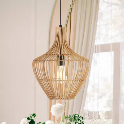 Jonathan Y Lucas 13" 1-light Farmhouse Coastal Rattan 180" Cord Plug-in Or Hardwired Led Pendant