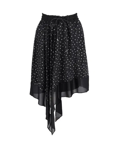 Sacai Polka-dot Print Asymmetric Skirt In Black Polyester In Black