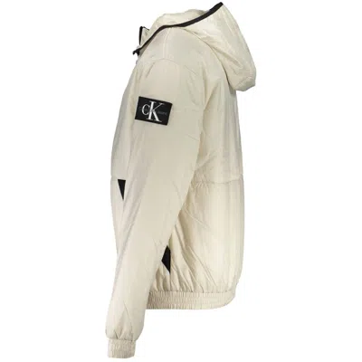 Calvin Klein Logo-patch Zip-up Jacket In Beige