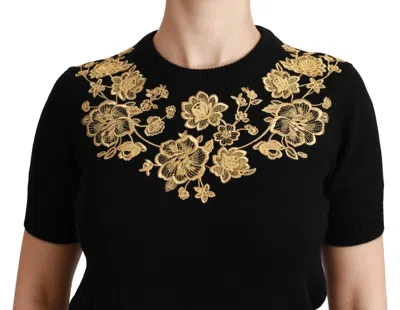 Dolce & Gabbana Black Cashmere Gold Floral Sweater Top In Black