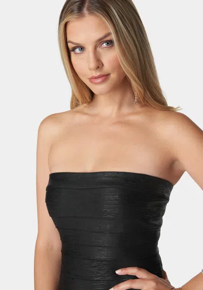 Shop Bebe Foil Bandage Mini Dress In Black
