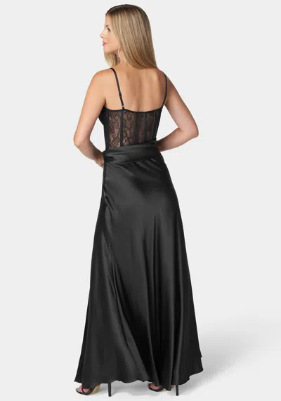 Bebe Lace And Satin Bustier Gown In Black