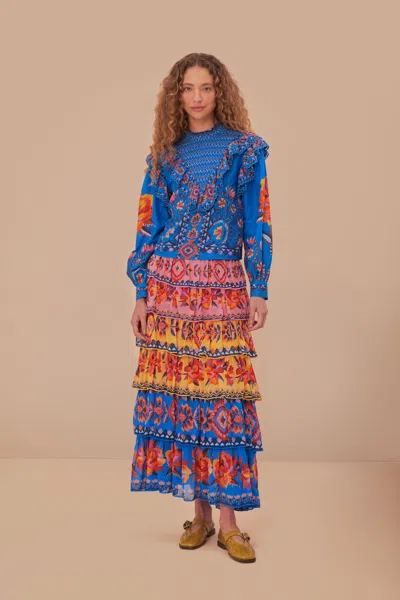 Farm Rio Blue Lucy Floral Ainika Maxi Skirt