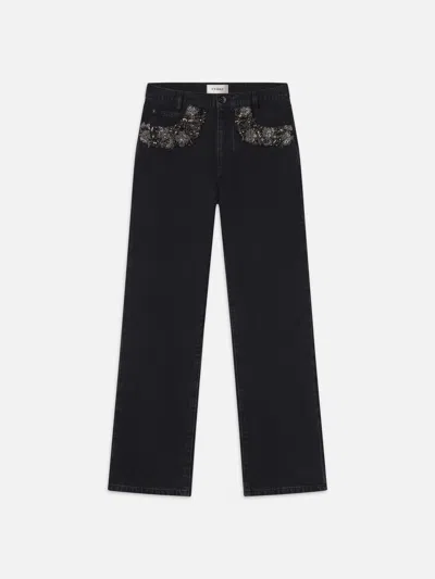 Frame The Beaded Hang Cropped Straight Leg Jeans In Black