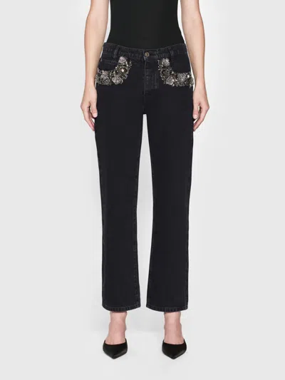 Frame The Beaded Hang Cropped Straight Leg Jeans In Black