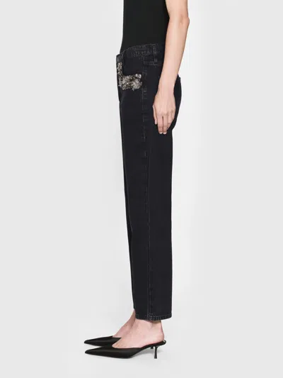 Frame The Beaded Hang Cropped Straight Leg Jeans In Black