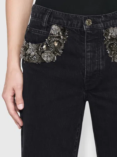Frame The Beaded Hang Cropped Straight Leg Jeans In Black