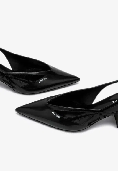 Shop Prada 55 Cut-out Pointed Leather Pumps In Black