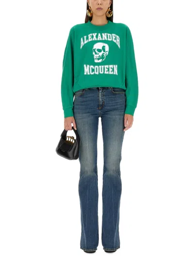 Alexander Mcqueen Mcqueen Women 'varsity Skull' Sweatshirt In Green