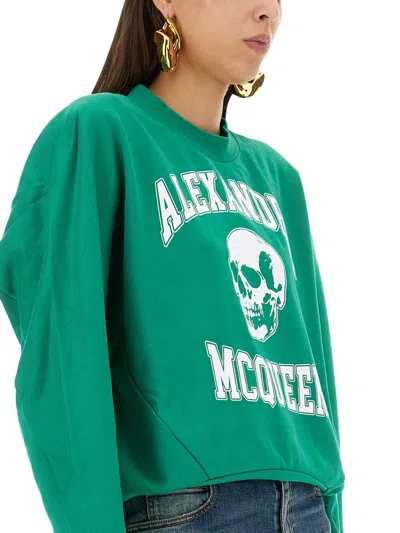 Alexander Mcqueen Mcqueen Women 'varsity Skull' Sweatshirt In Green