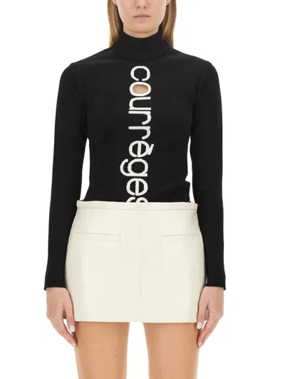 Courrèges Logo Intarsia Knit Viscose Blend Sweater In Multicolor