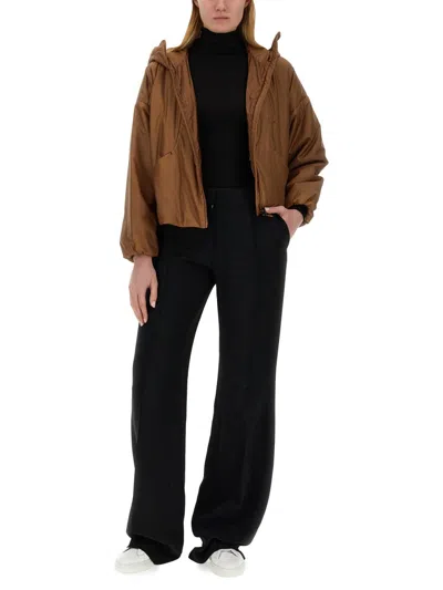 Herno Cropped Brown Nylon Jacket In Cream