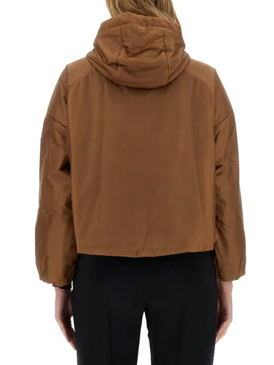 Herno Cropped Brown Nylon Jacket In Cream