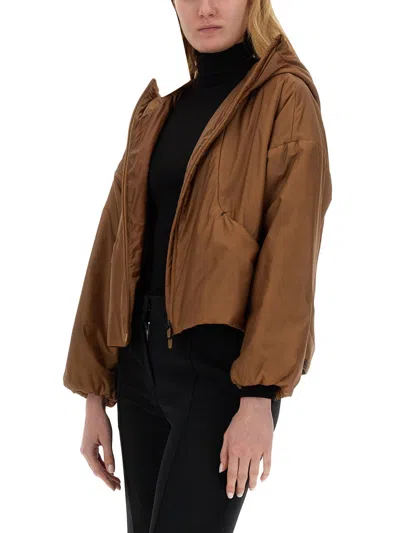 Herno Cropped Brown Nylon Jacket In Cream