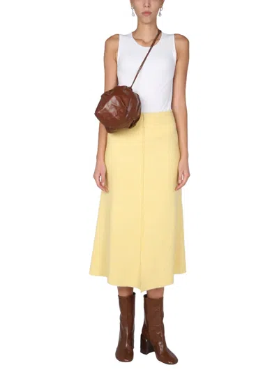 Jil Sander Flared Wool Skirt With Discreet Zipper Closure In Yellow