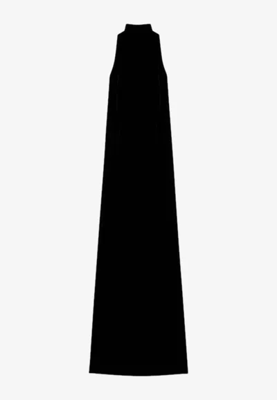 Max Mara Long Velvet Halter Neck Dress With Back Chain Detail In Black