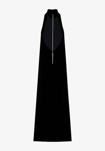 Max Mara Long Velvet Halter Neck Dress With Back Chain Detail In Black