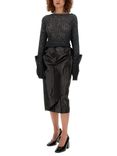 Maison Margiela Black Coated Midi Skirt In Black