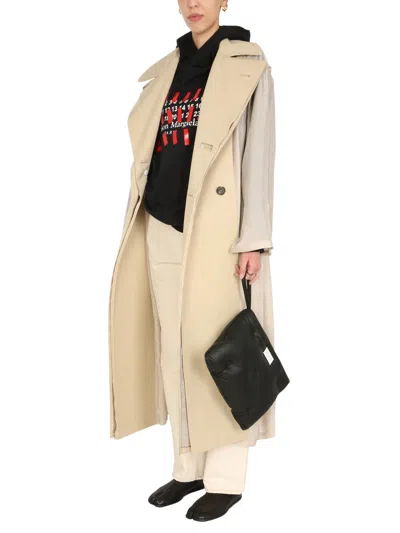 Maison Margiela Doppelreihiger Trenchcoat Aus Baumwoll-gabardine Mit Charmeuse-einsatz In Cream