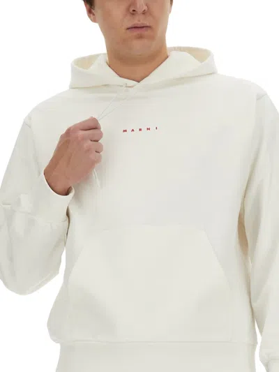 Marni Blue Hoodie With Logo On Chest For Men In White