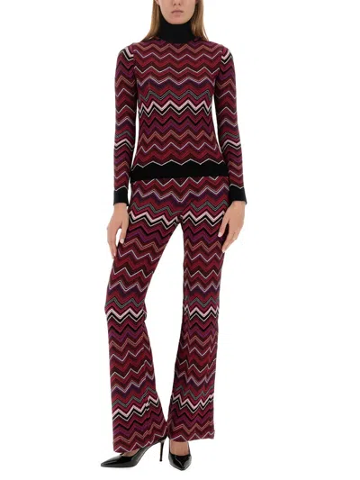 Missoni Chevron Knit Flare Pull-on Trousers In Multicolor