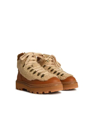 Moncler 'peka' Beige Leather Boots Women In Cream