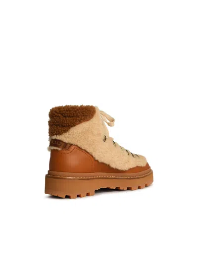 Moncler 'peka' Beige Leather Boots Women In Cream
