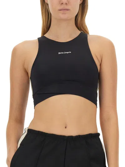 Palm Angels Black Training Crop Sport Top In Black