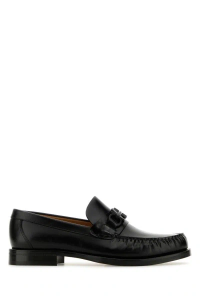 Ferragamo Leather Loafers With Round Toe And Sole In Black