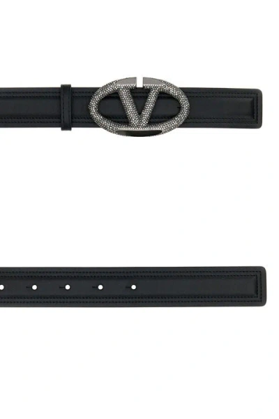 Valentino Leather Belt With Adjustable Length And Embellished Buckle In Black