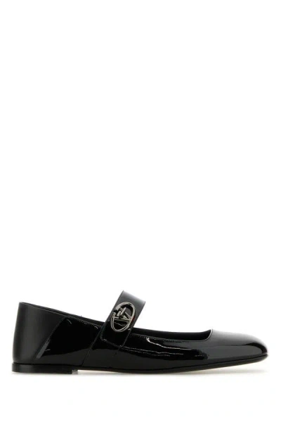 Shop Valentino Garavani Women Black Leather Vlogo Locker Ballerinas