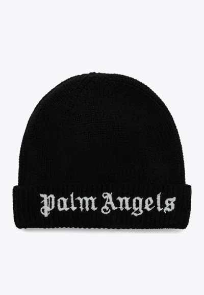 PALM ANGELS BOYS LOGO-EMBROIDERED BEANIE 