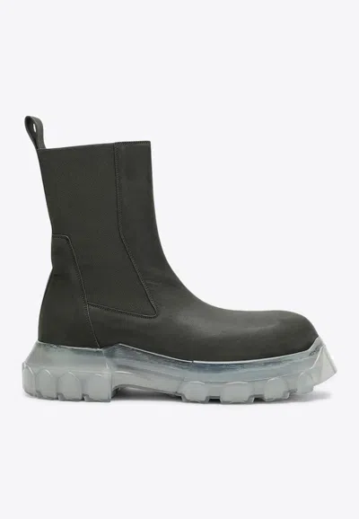 Rick Owens Dark Green Tractor Ankle Boots With Elastic Gussets In Dark Green