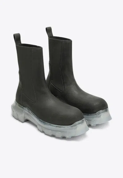 Rick Owens Dark Green Tractor Ankle Boots With Elastic Gussets In Dark Green