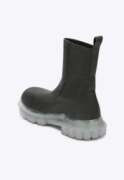 Rick Owens Dark Green Tractor Ankle Boots With Elastic Gussets In Dark Green