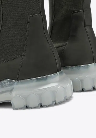 Rick Owens Dark Green Tractor Ankle Boots With Elastic Gussets In Dark Green