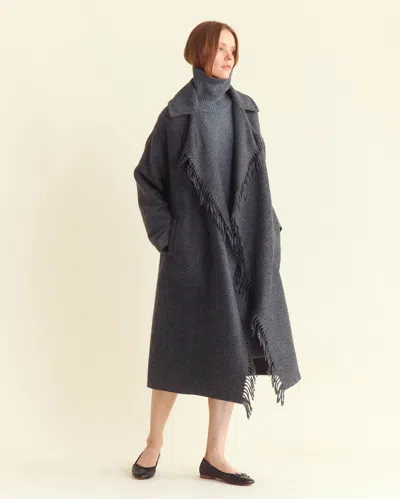 Billy Reid Long Blanket Fringe Coat In Charcoal