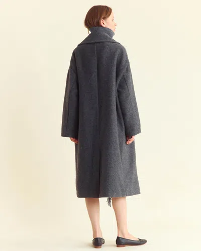 Billy Reid Long Blanket Fringe Coat In Charcoal