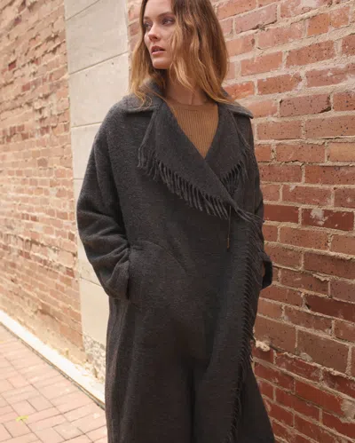 Billy Reid Long Blanket Fringe Coat In Charcoal