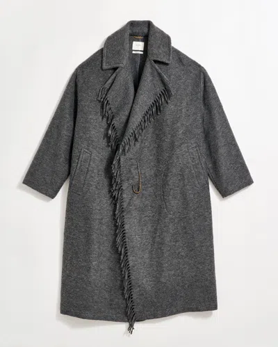 Billy Reid Long Blanket Fringe Coat In Charcoal