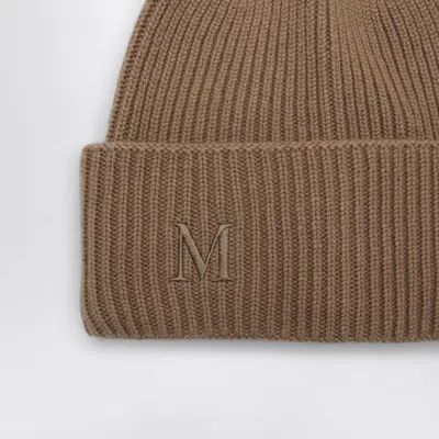 Shop Max Mara Camel Cashmere Cap With Logo In Beige