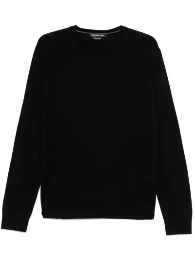 Michael Kors Wool Crew Neck Sweater With Ribbed Trim In Black