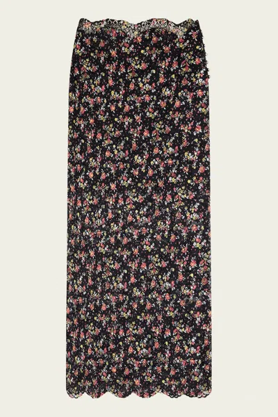Rabanne Floral-print Midi Skirt In Black Multi