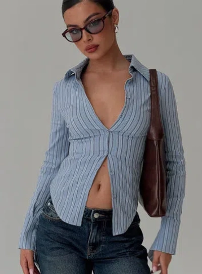 Princess Polly Madlin Stripe Long Sleeve Button-up Shirt In Blue Stripe