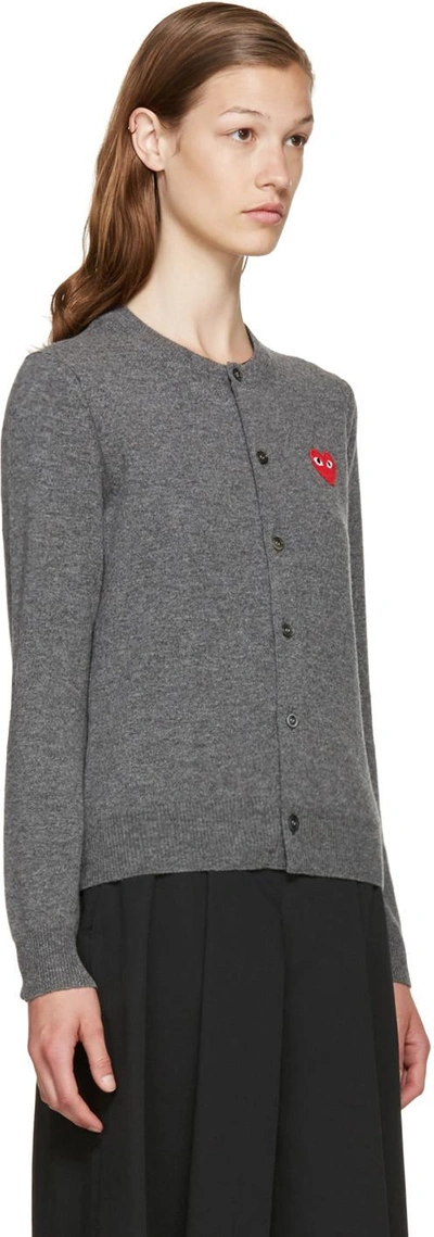Shop Comme Des Garçons Play Grey Wool Heart Cardigan
