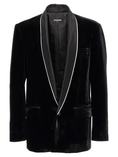 Shop Dsquared2 Velvet Sexy Palm Beach Blazer In Black