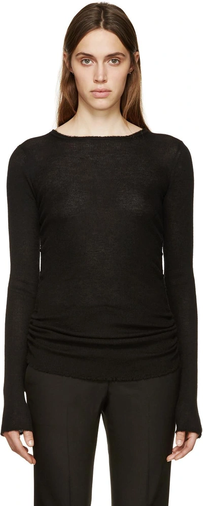 Shop Helmut Lang Black Ribbed Cashmere Pullover