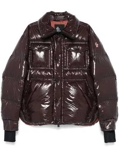 Moncler Glossy Finish Down Jacket With Quilted Design In Brown