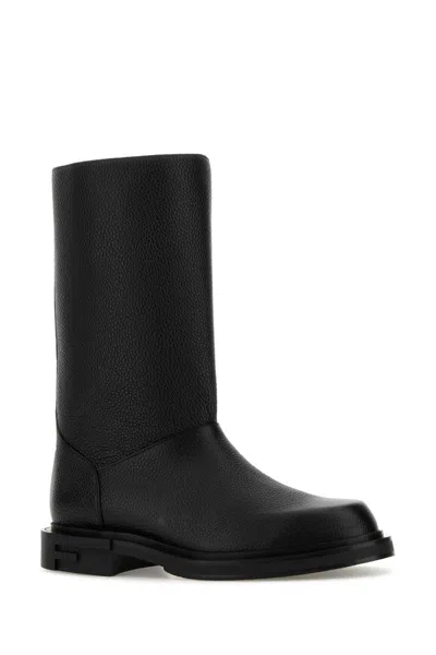 Fendi Leather Frame Boots In Black