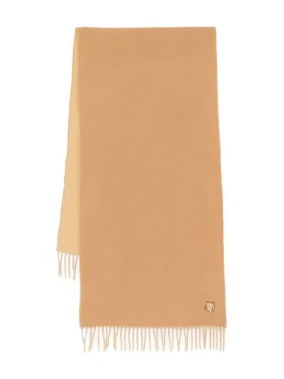 Maison Kitsuné Large Scarf With Fringes In Brown